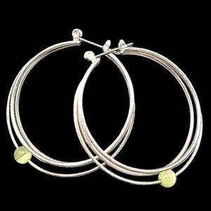 1 3/4 PEIRCED EAR - HOOP EARRINGS WITH PALE  GREEN BEAD